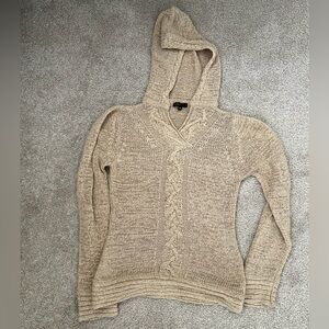 BCBGMaxAzria Beige Cable-Knit Hooded Turtleneck Sweater